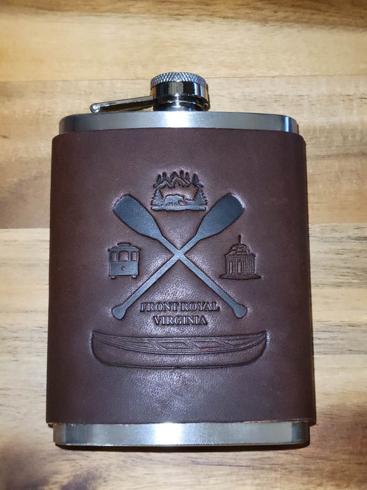 Front Royal, VA Leather Wrapped Copper Coated Flasks - Dusty's Country Store