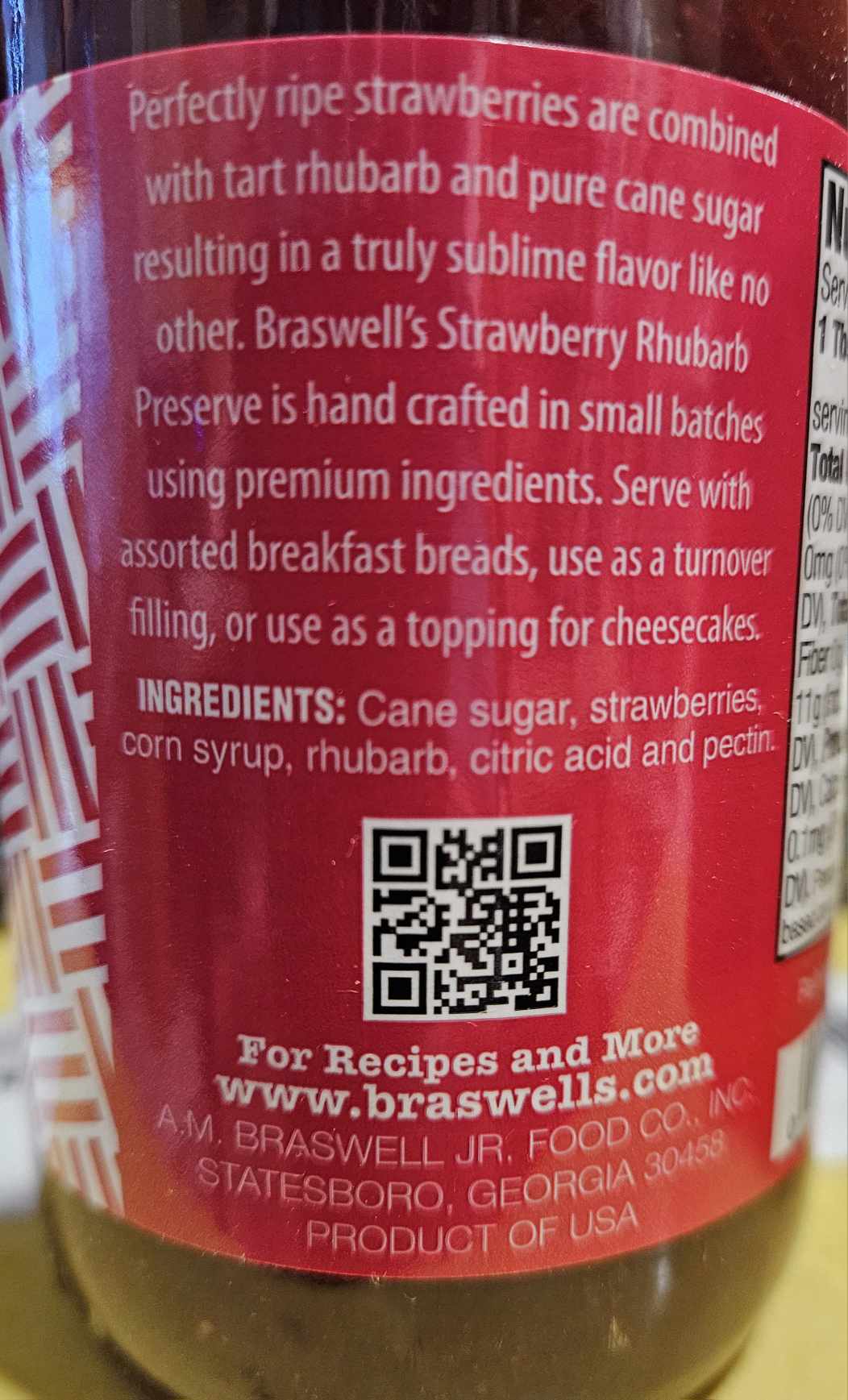 Braswell's Strawberry Rhubarb Preserve 10.5 oz - Dusty's Country Store