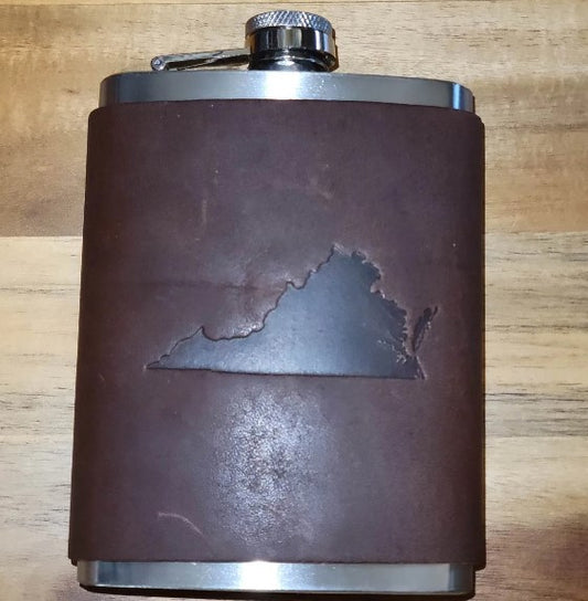 Virginia State Leather Wrapped Copper Coated Flask - Dusty's Country Store