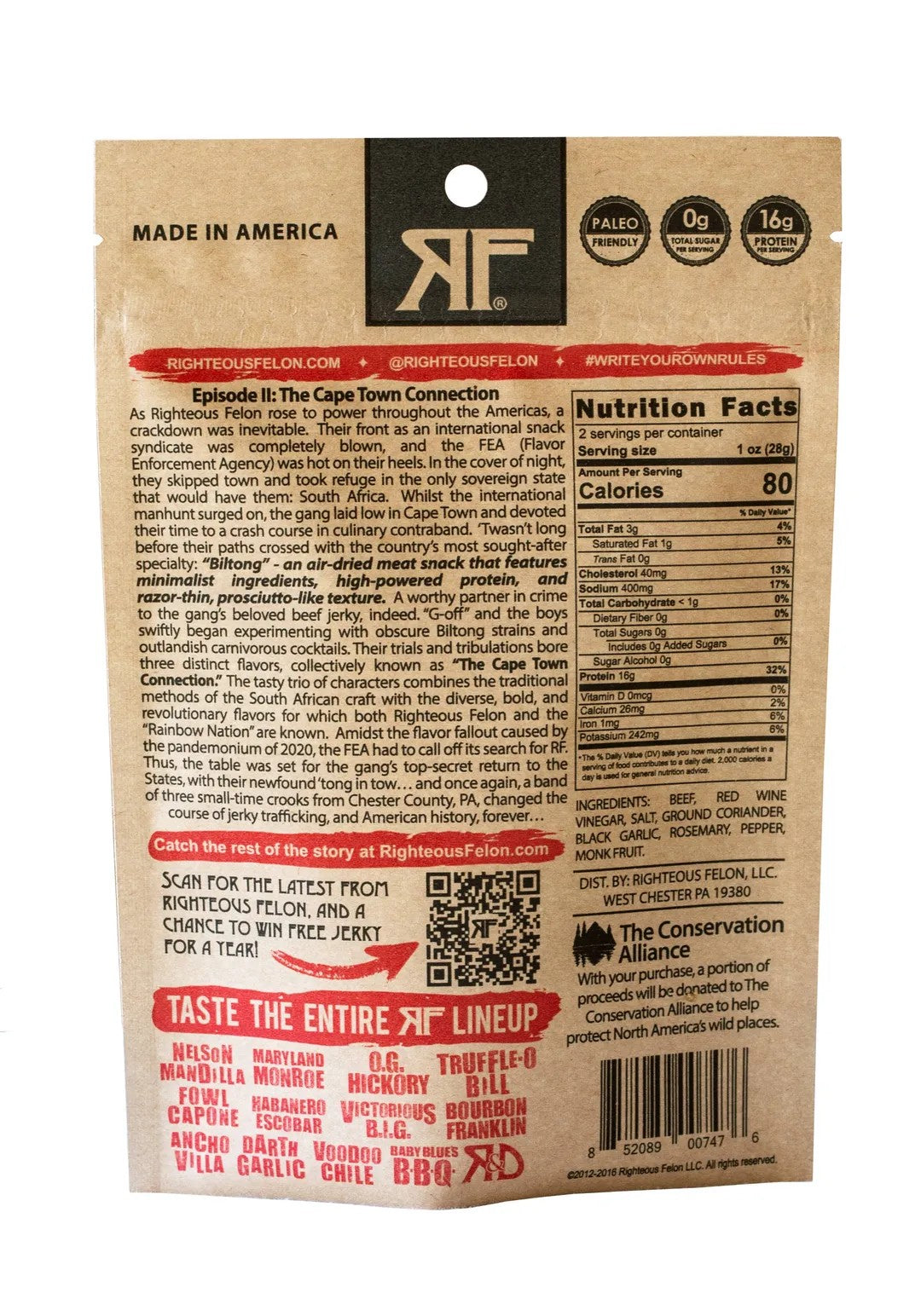 Righteous Felon Darth Garlic Biltong 2oz - Dusty's Country Store