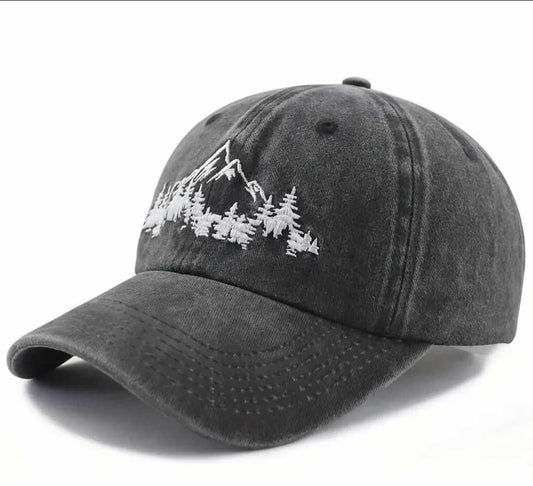 Mountain Embroidered Baseball Cap - Dark Grey