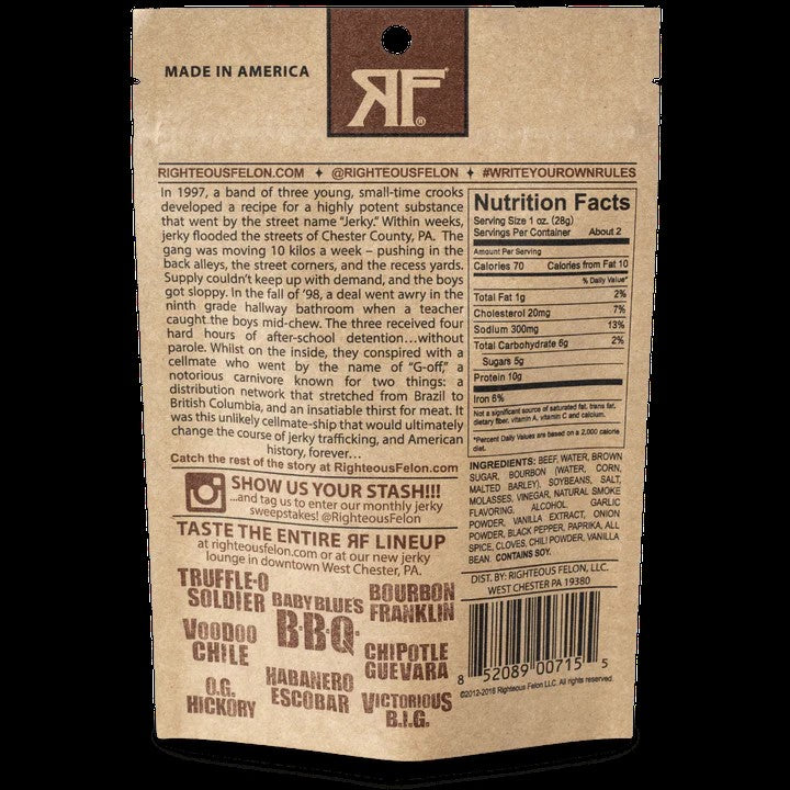 Righteous Felon Bourbon Franklin Beef Jerky 2oz - Dusty's Country Store