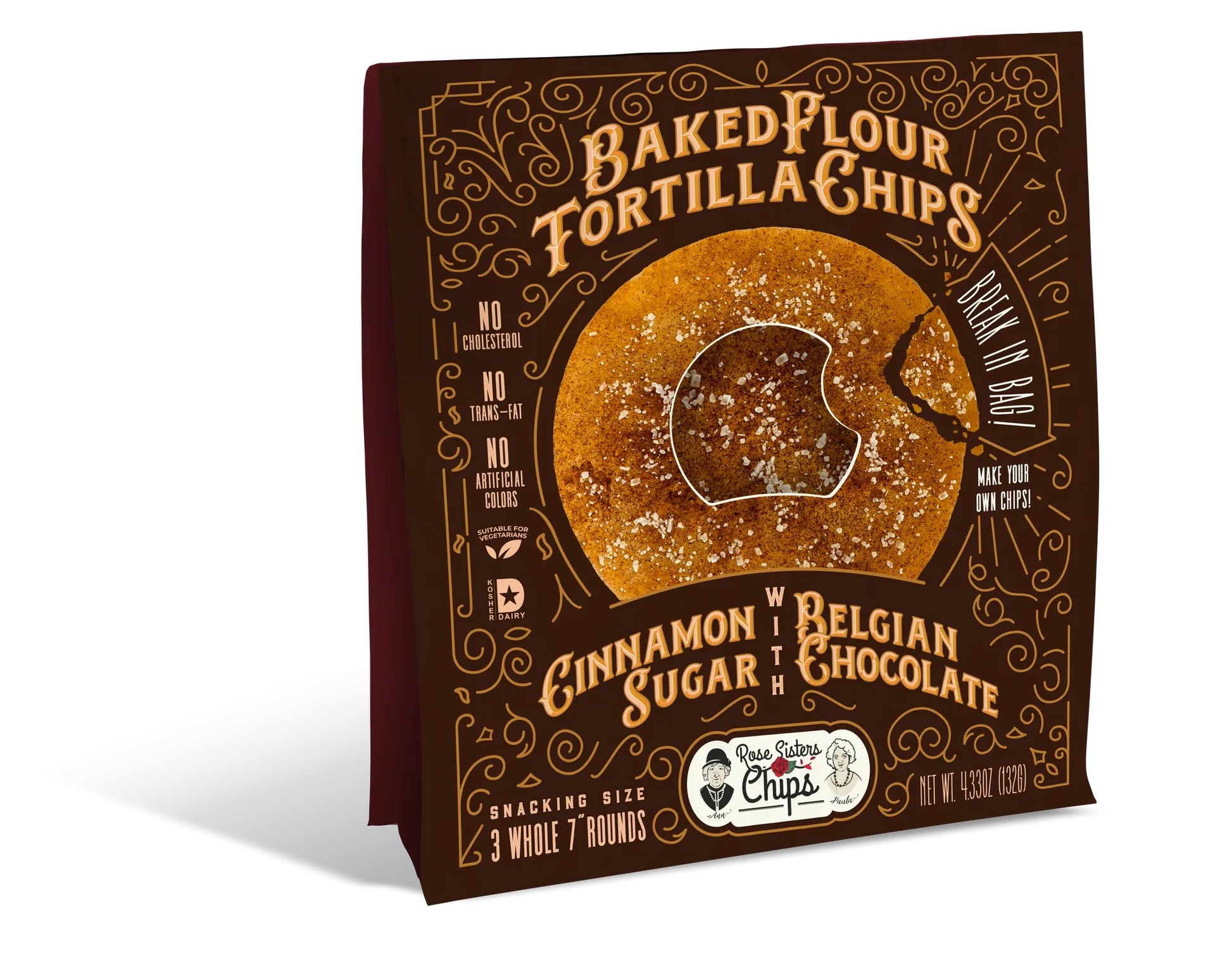 Rose Sisters Baked Flour Tortilla Chips Cinnamon Sugar w/Belgian Chocolate - Dusty's Country Store