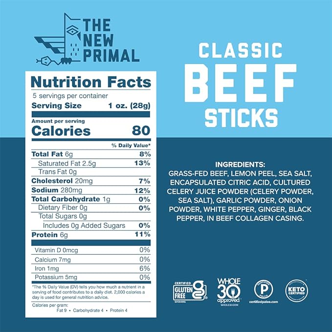 The New Primal Grass-Fed Beef Sticks, Keto & Gluten Free Healthy Snacks - Dusty's Country Store