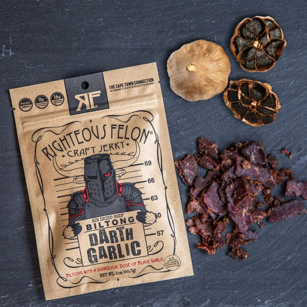 Righteous Felon Darth Garlic Biltong 2oz - Dusty's Country Store