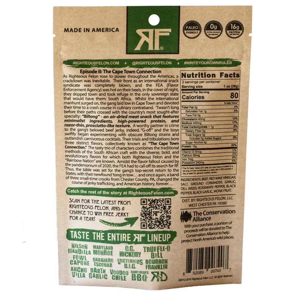 Righteous Felon Nelson Mandilla Biltong 2oz - Dusty's Country Store