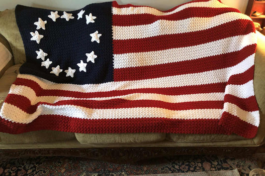 Handmade American Flag Afghan- Approx. 62 X 36 - Dusty's Country Store