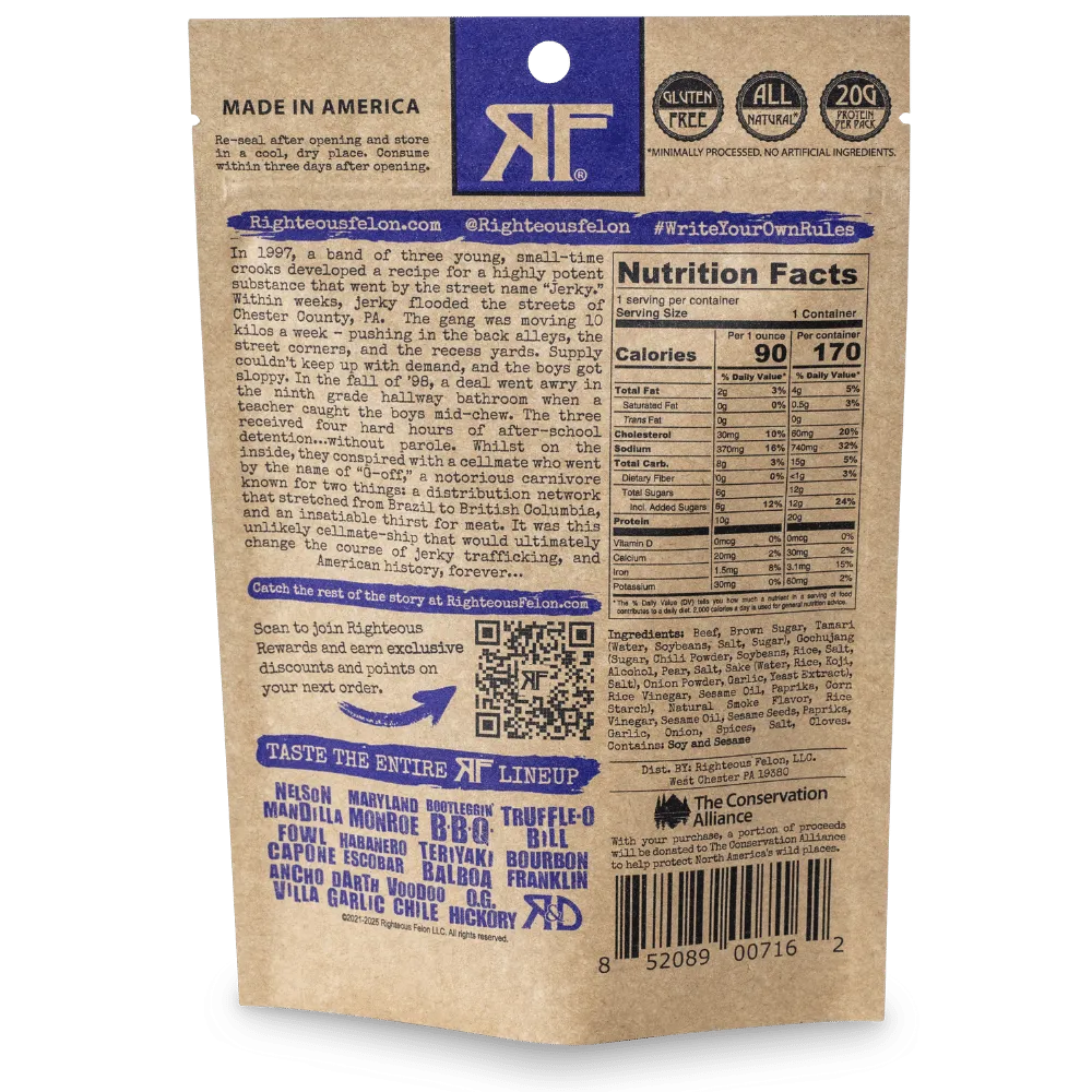Righteous Felon Seoul Survivor Korean BBQ Beef Jerky 2 OZ - Dusty's Country Store