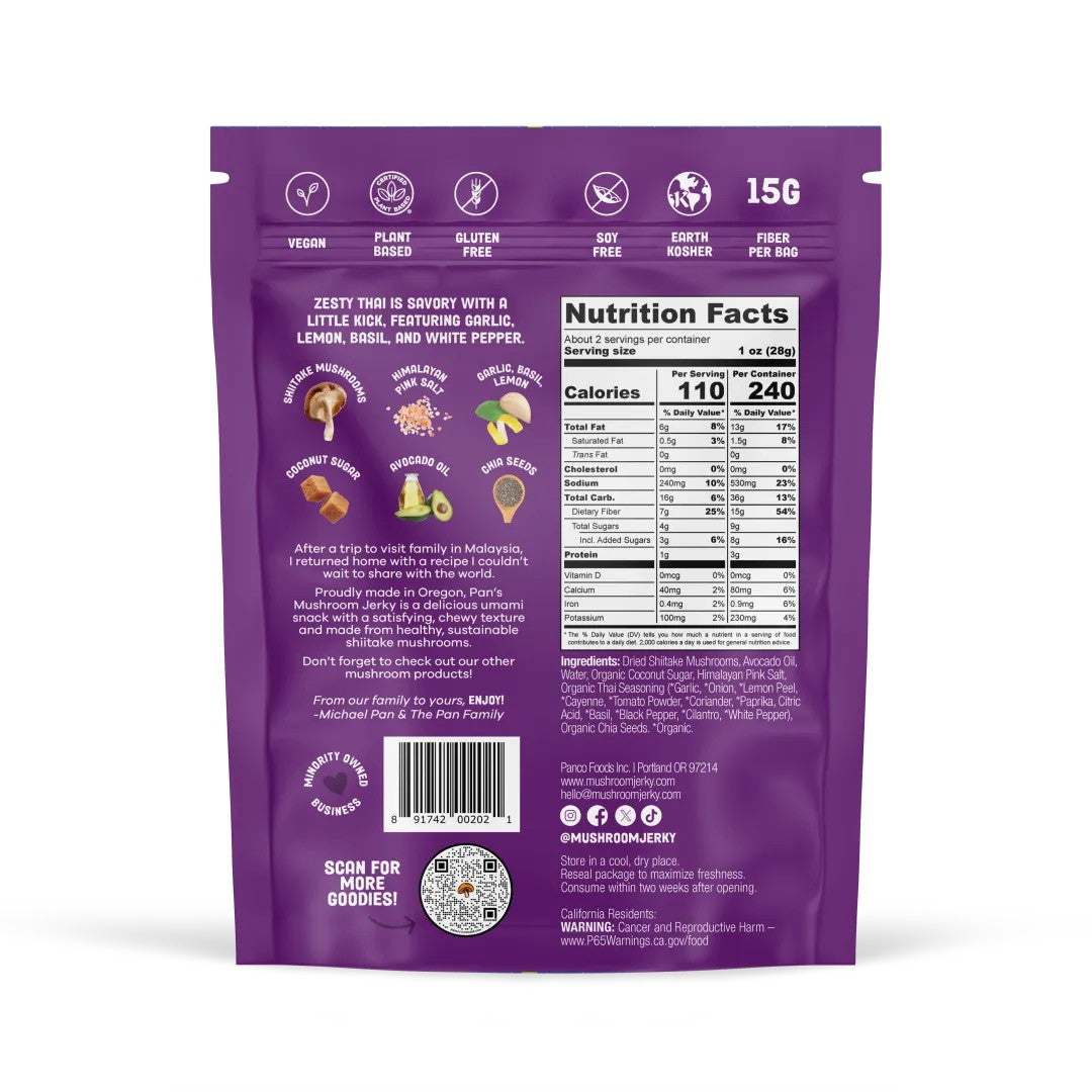 Pan's Mushroom Jerky - Zesty Thai Mushroom Jerky - Dusty's Country Store